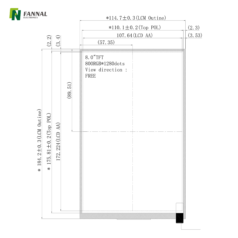 8-inch Industrial TFT LCD,800x1280,300cd/m2,34PIN MIPI