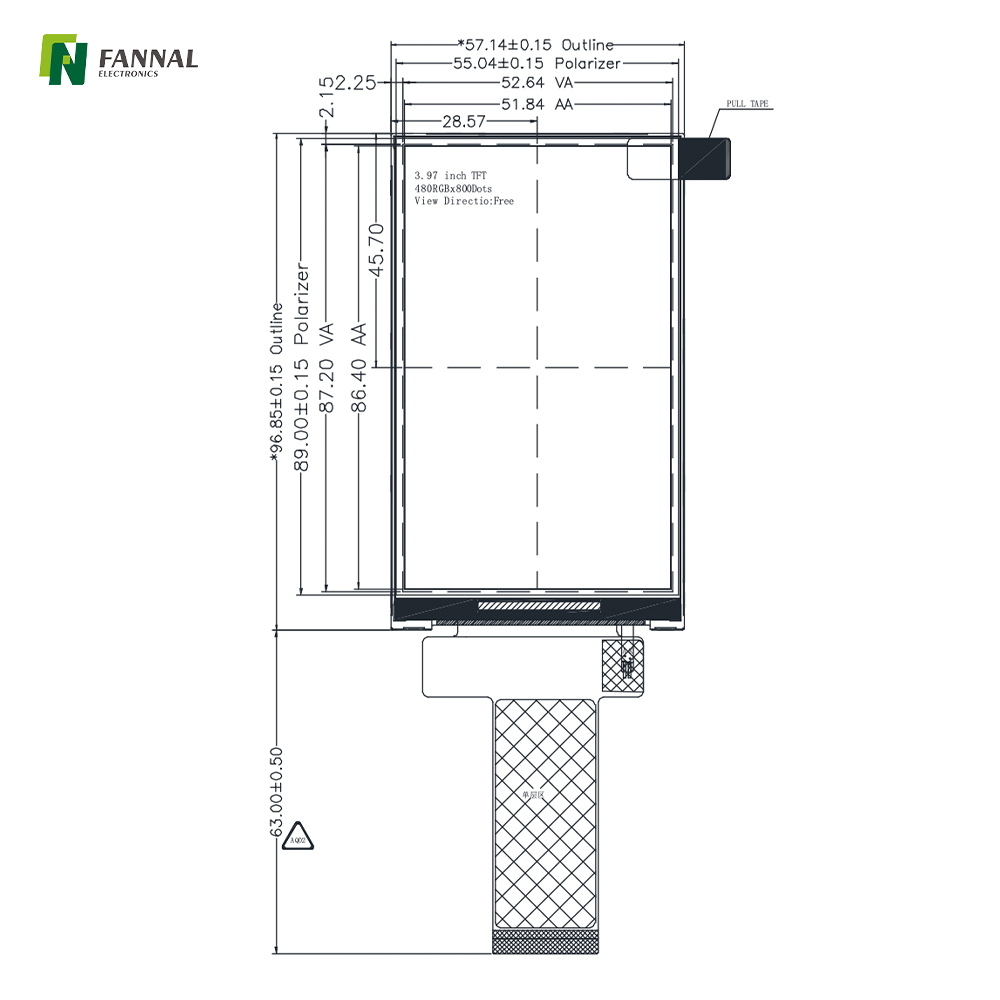 3.5-inch Industrial TFT LCD,480x800,300cd/m2, 40PIN RGB/SPI