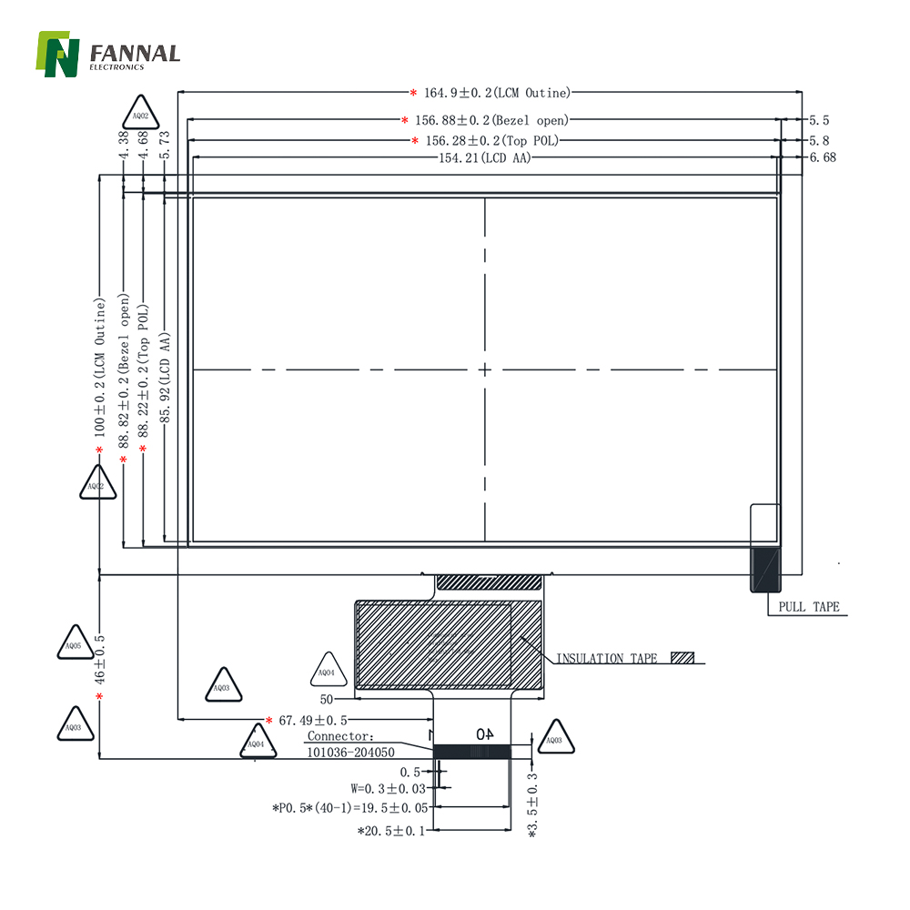 7-inch Industrial TFT LCD,1024x600,500cd/m2,40PIN LVDS