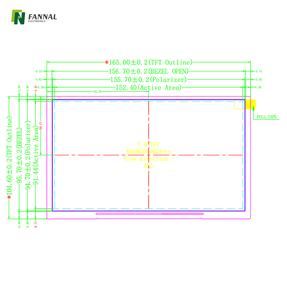 7-inch Industrial TFT LCD,800x480,400cd/m2,40PIN RGB
