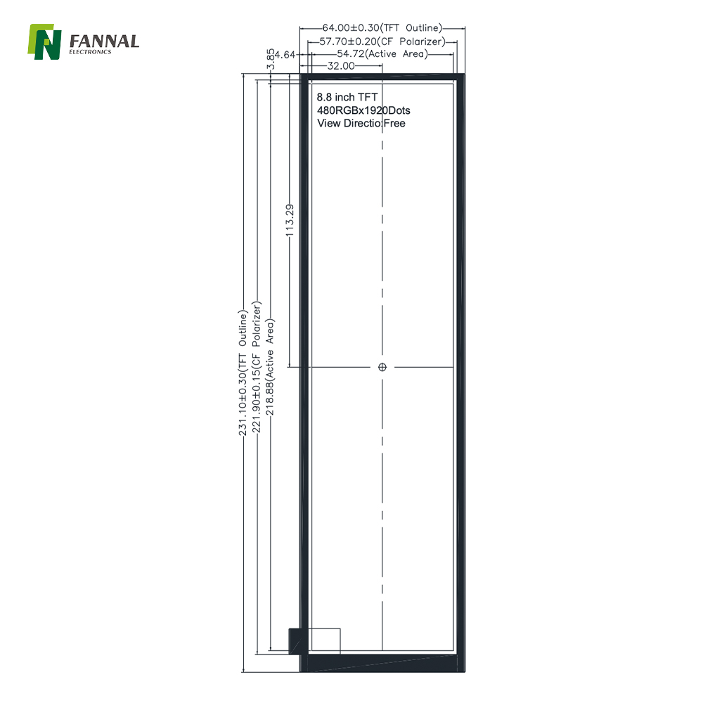 8.8-inch Industrial TFT LCD,480x1920,600cd/m2,40PIN MIPI