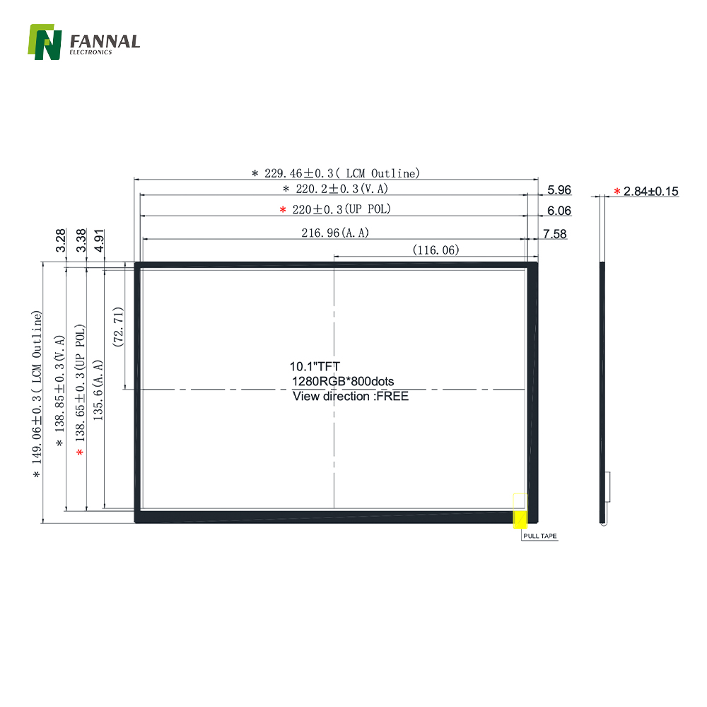 10.1-inch Industrial TFT LCD,1280x800,350cd/m2,40PIN LVDS 