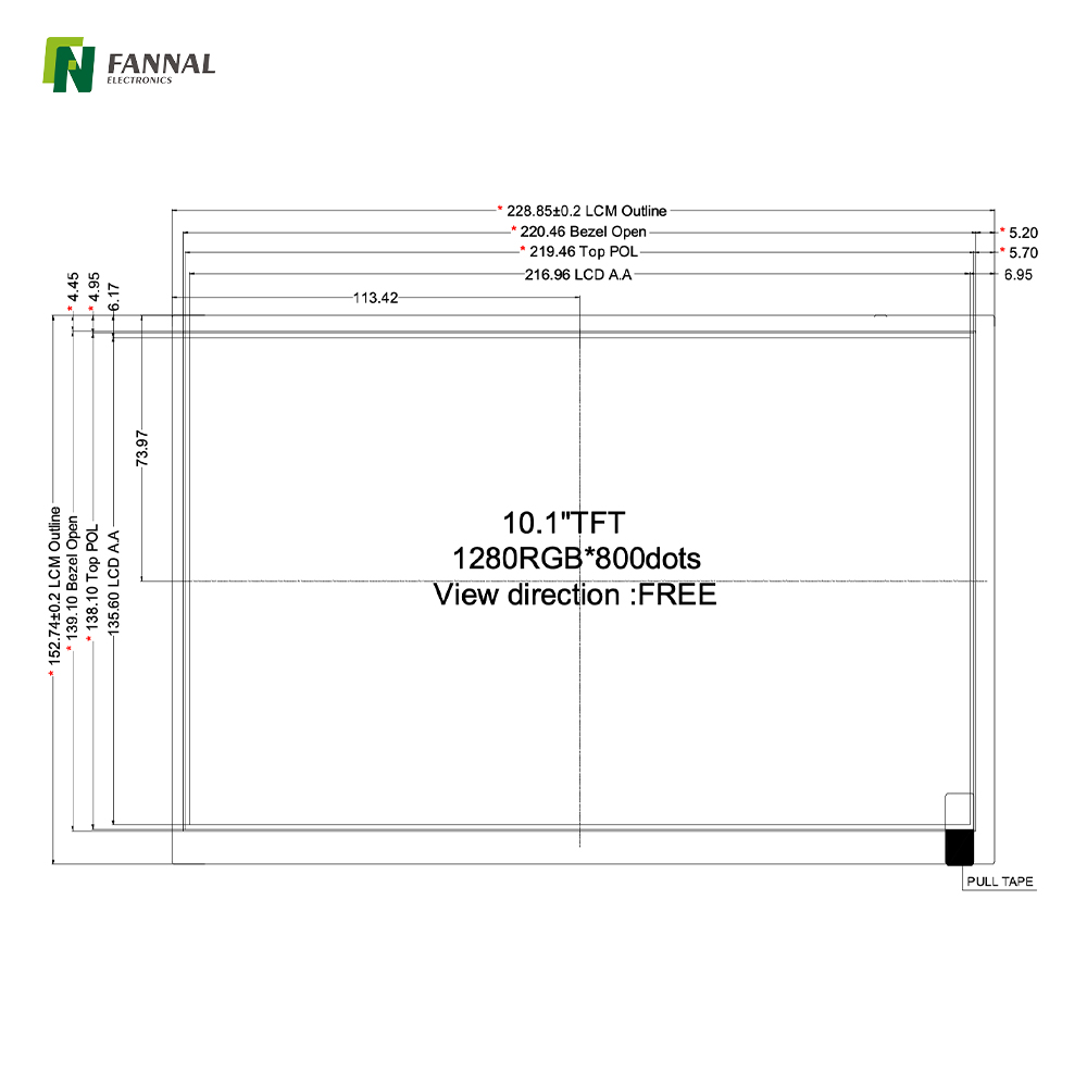 10.1-inch Industrial TFT LCD,1280x800,550cd/m2,40PIN LVDS 