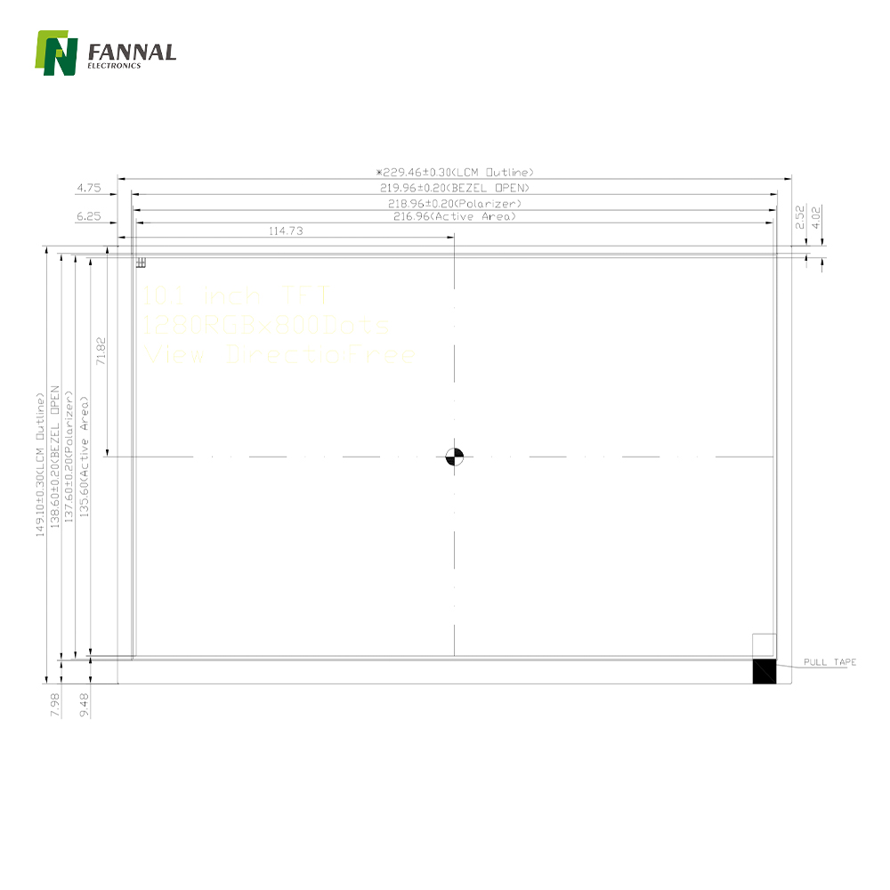 10.1-inch Industrial TFT LCD,1280x800, High Brightness ,1000cd/m2, 40PINS LVDS 