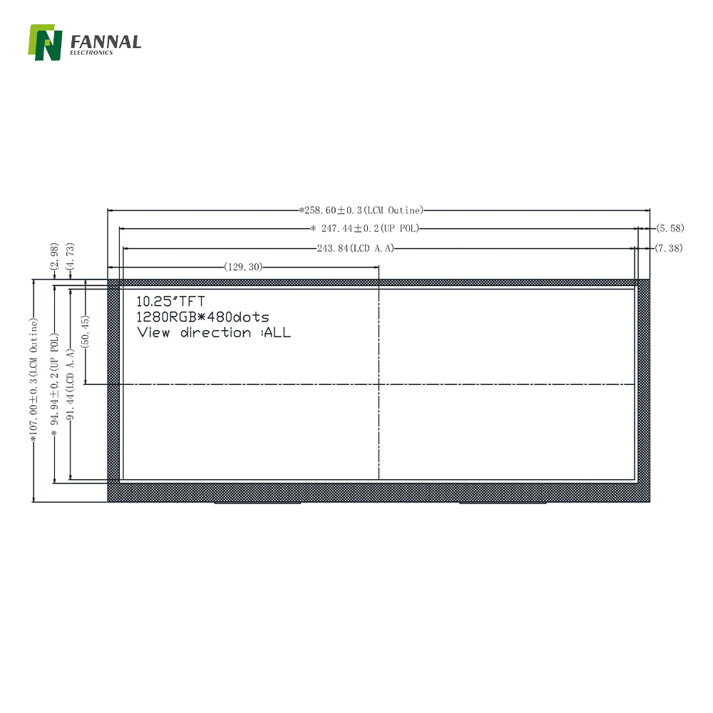 10.25-inch Industrial TFT LCD,1280x800, High Brightness ,1000cd/m2, 60PINS LVDS