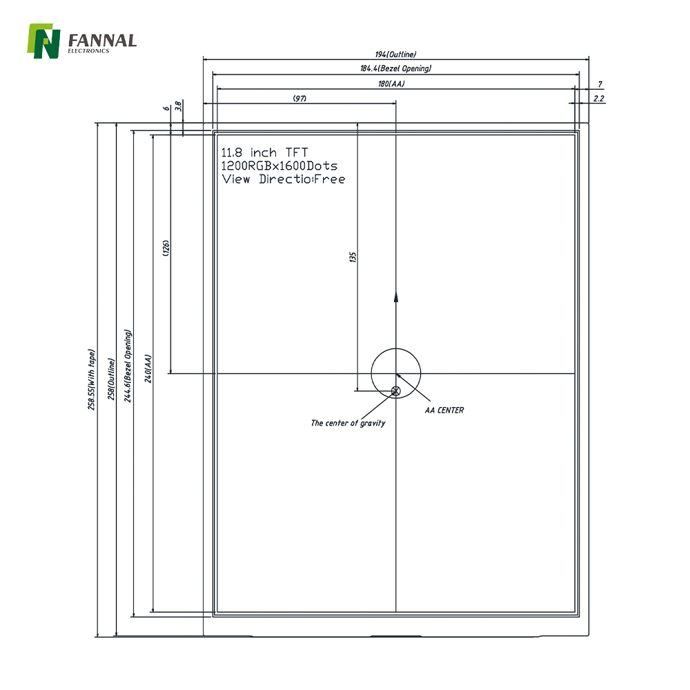 11.8-inch Industrial TFT LCD,1200x1600, High Brightness ,750cd/m2, 40PINS LVDS