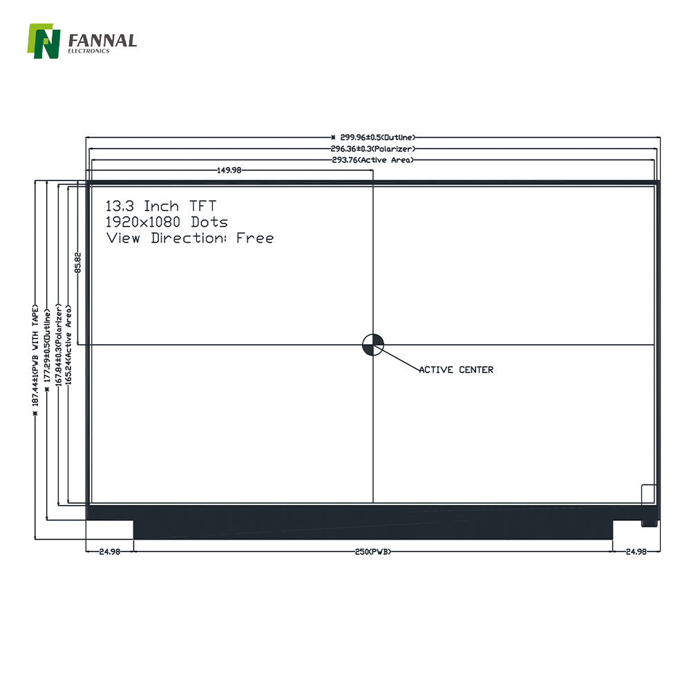13.3-inch Industrial TFT LCD,1920x1080,300cd/m2,30PIN eDP
